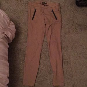 British Khaki Camel Leggings with Leather Detail